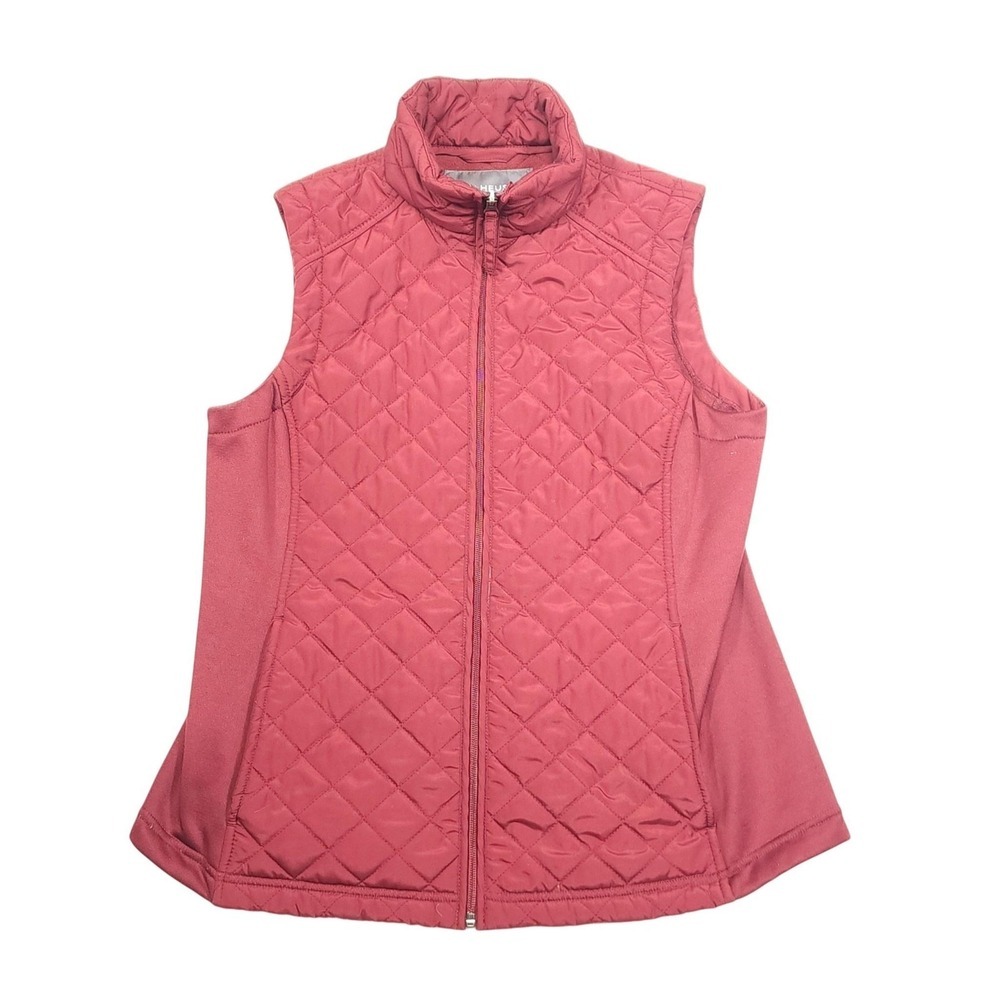 Van Heusen Vest Womens Medium Pink Quilted Fleece Full Zip Collared Pockets